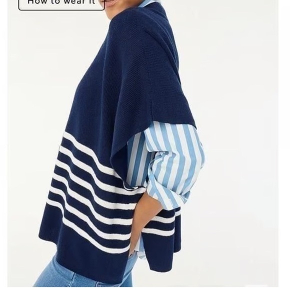 J.Crew Navy Blue Stripe Knit Poncho | One Size - Picture 2 of 7